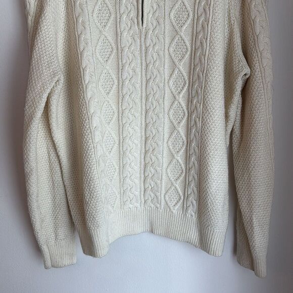 Saks Fifth Avenue Women Ivory quarter Zip Up Cable Knit wool blend Sweater XL - Picture 3 of 9